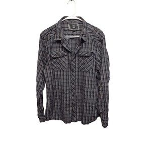 Ocean Current Shirt Mens Large Button Up Long Sleeve Black Plaid Cotton Casual